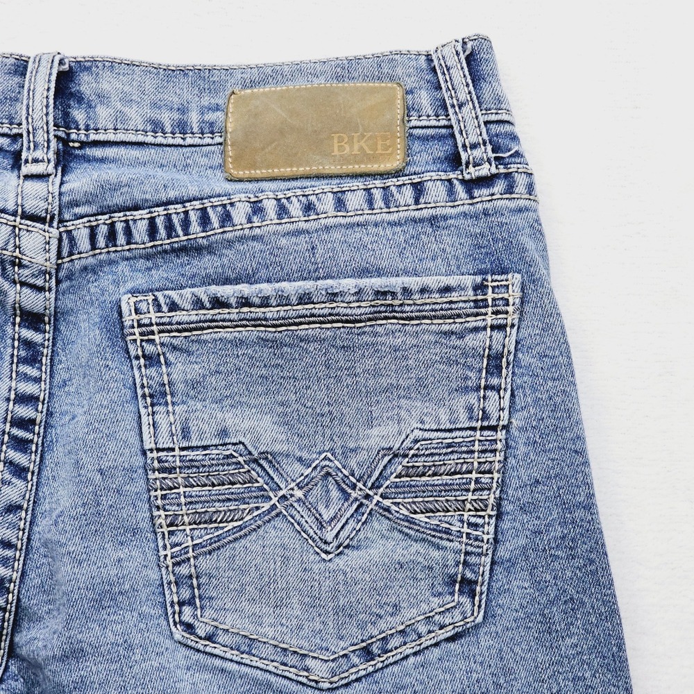 BKE Jake Straight Jeans Men 32W 33L Buckle Blue Stretch Denim Western - Picture 12 of 13